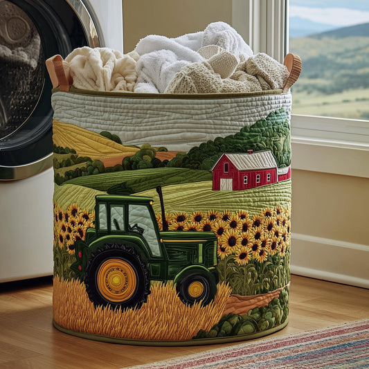 The Sunflower Tractor Quilted Laundry Basket Tote