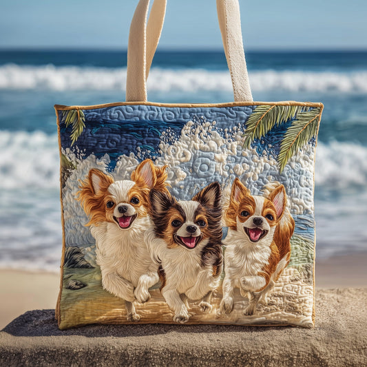 Chihuahuas On Beach Quilted Tote