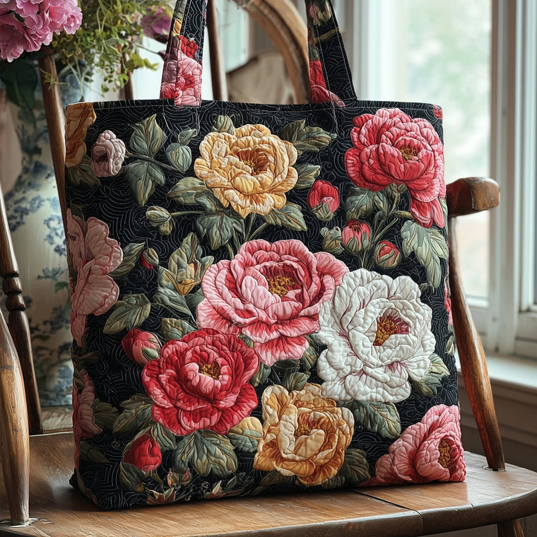 Everyday Camellia Flowers Quilted Tote
