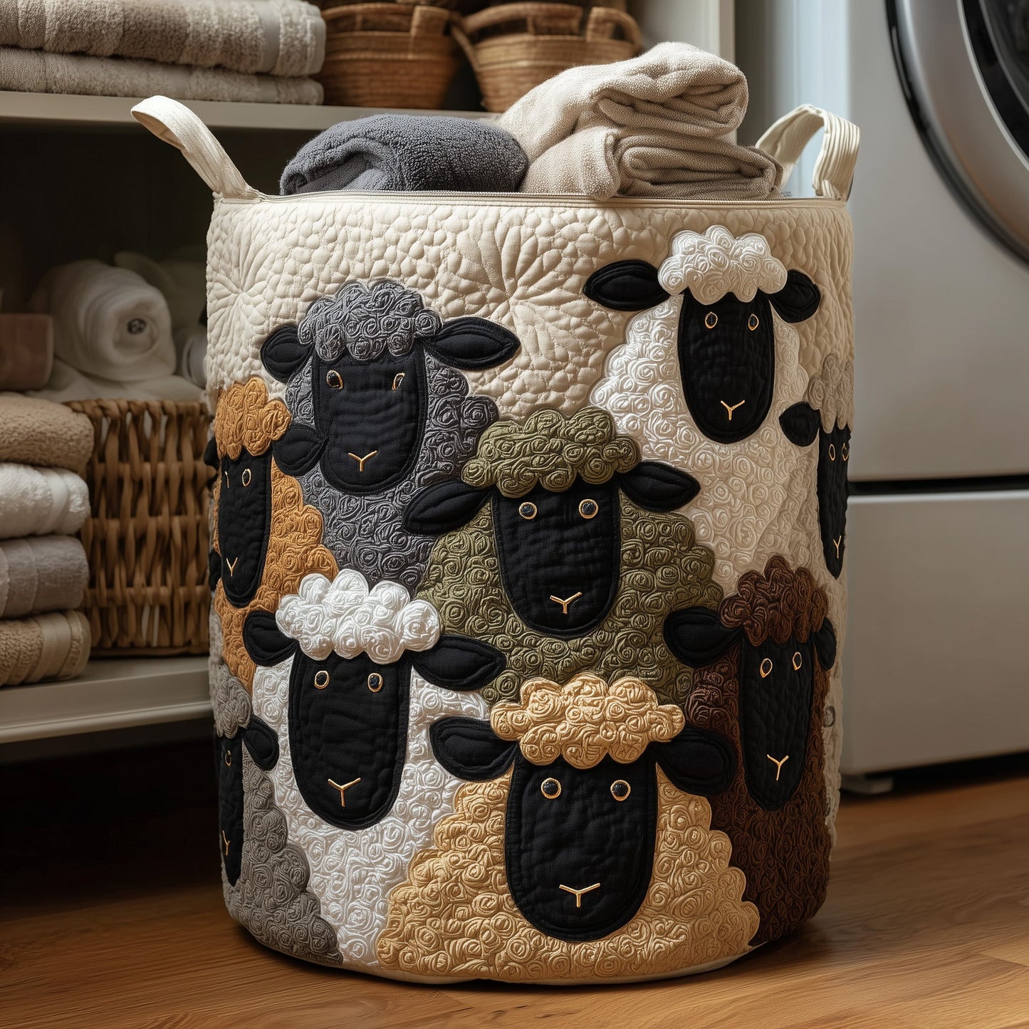 The Sheep Haven Quilted Laundry Basket Tote