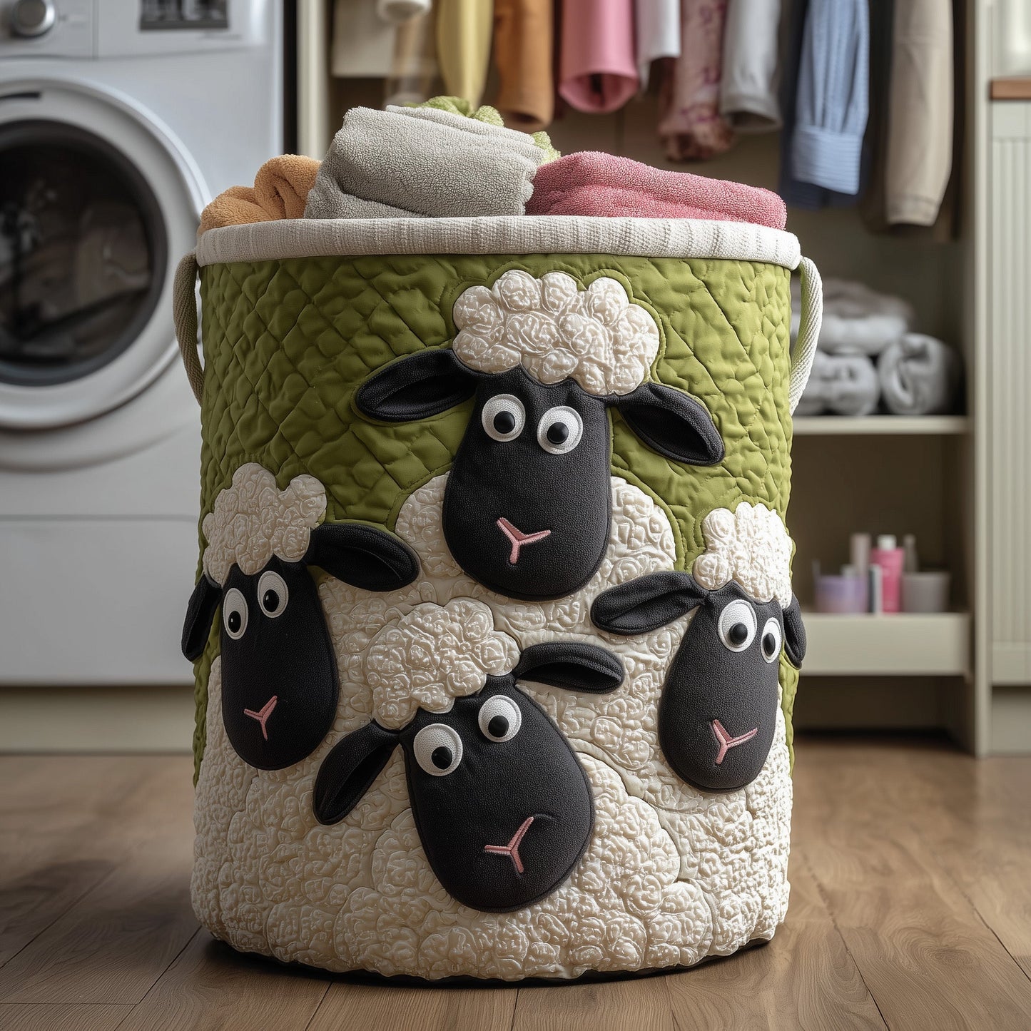 The Woolly Sheeps Quilted Laundry Basket Tote