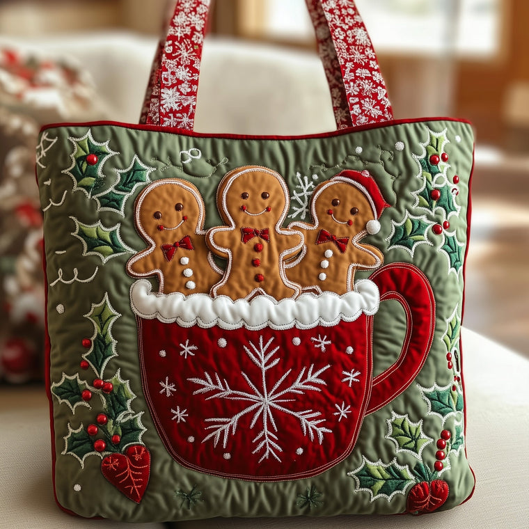 Gingerbread Men Holly Quilted Tote