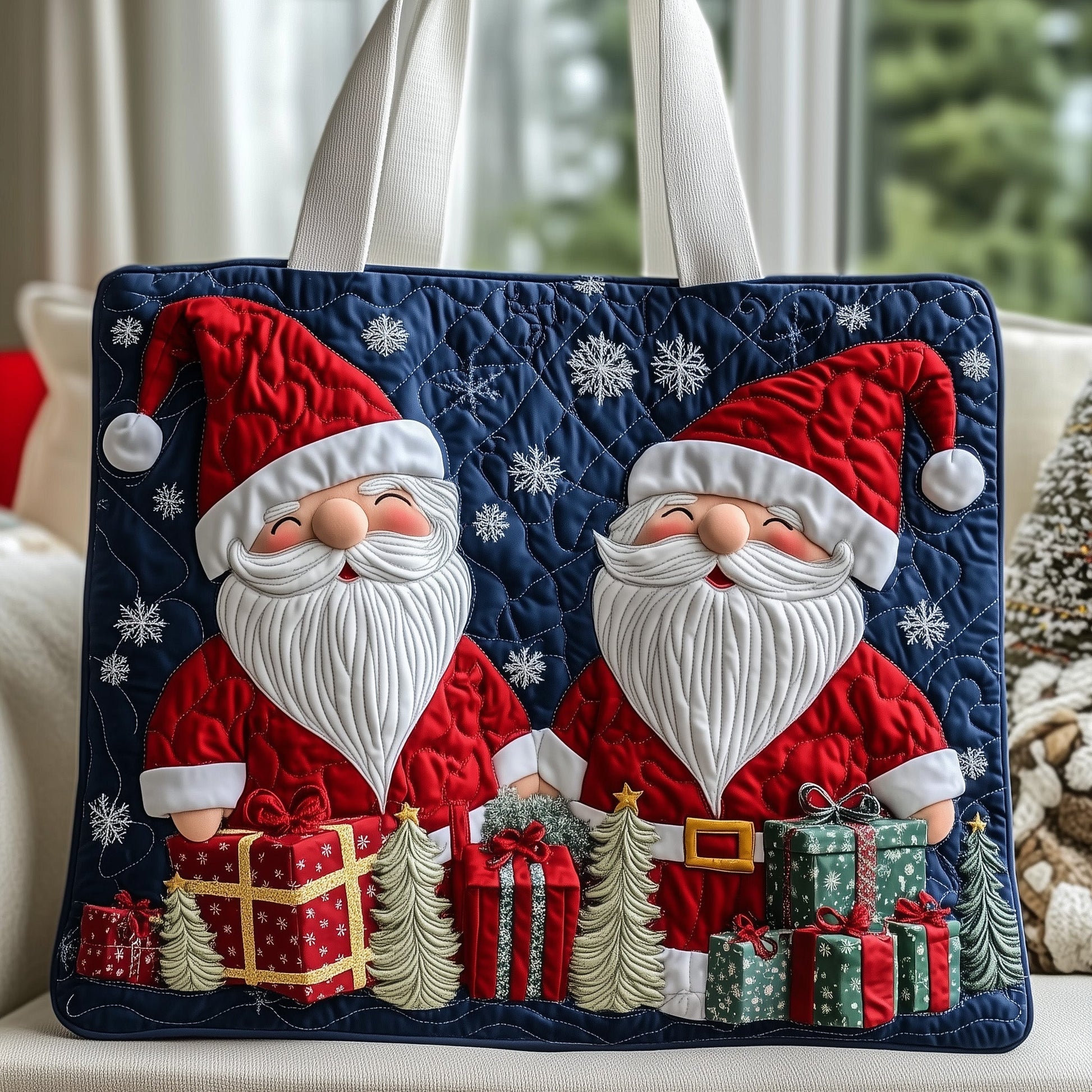Santa Claus Holiday Scene Quilted Tote