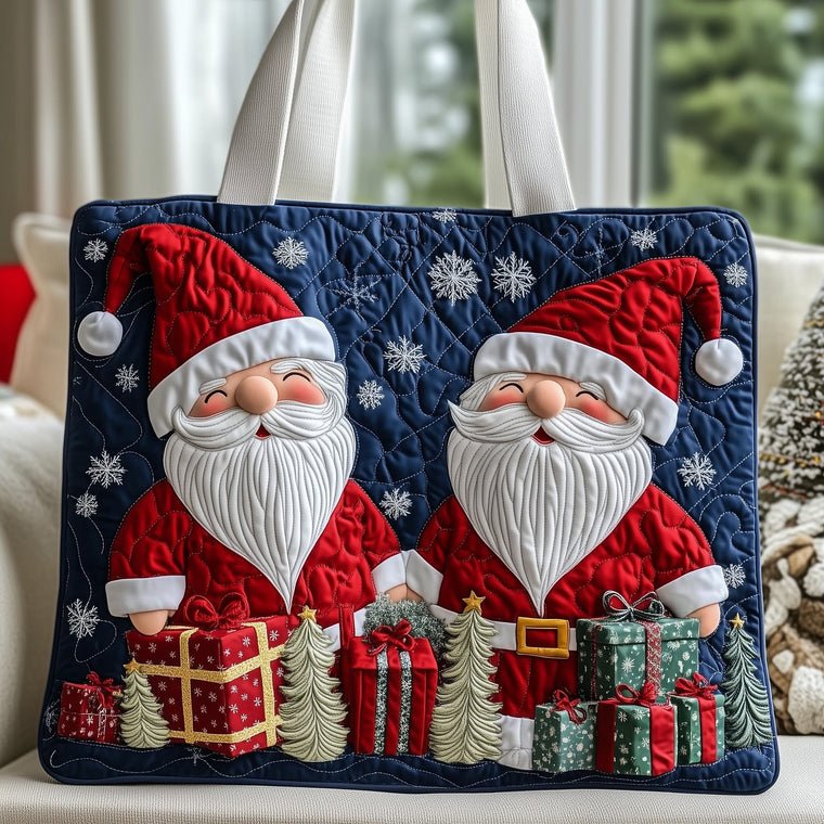 Santa Claus Holiday Scene Quilted Tote