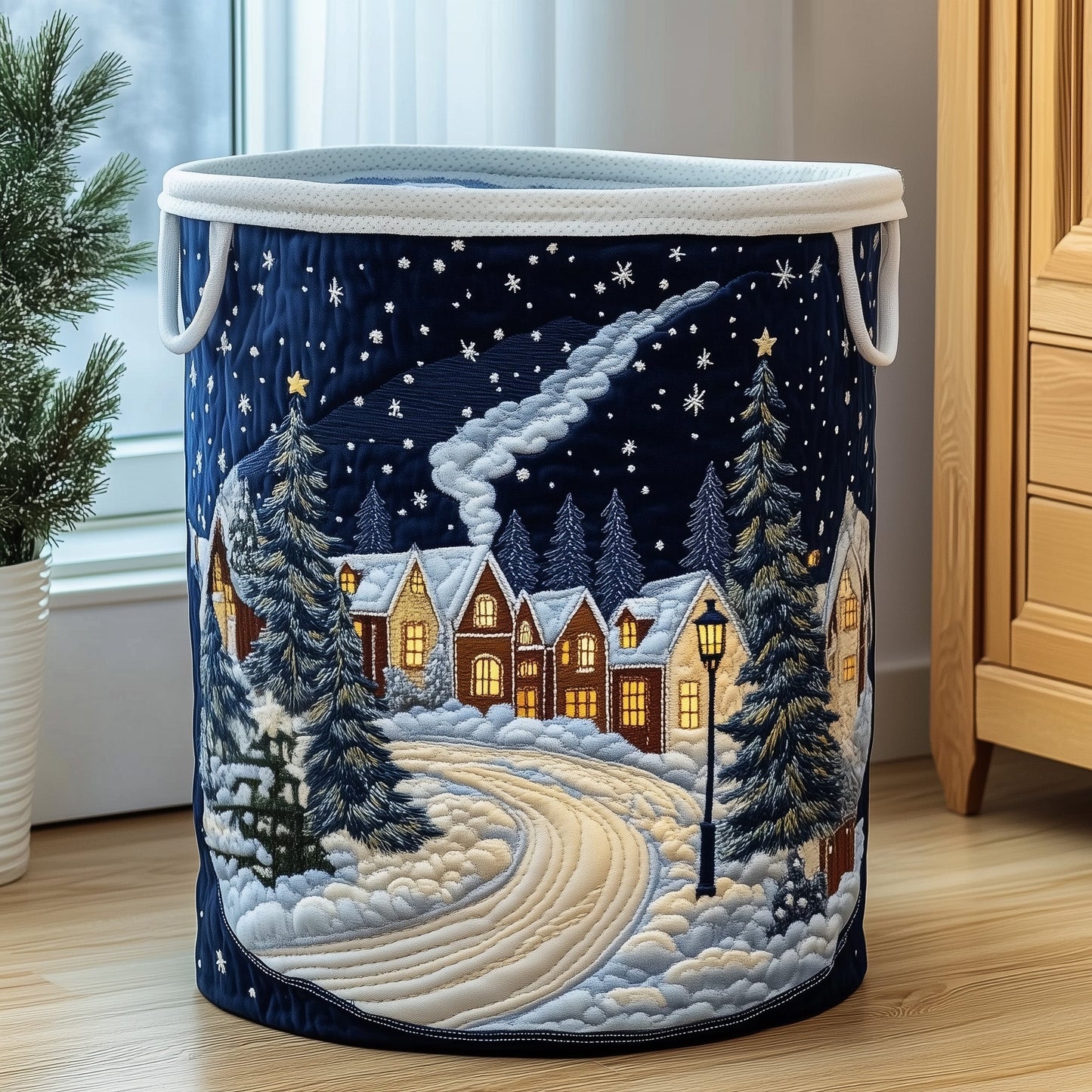 Snowy Cottage Laundry Quilted Tote