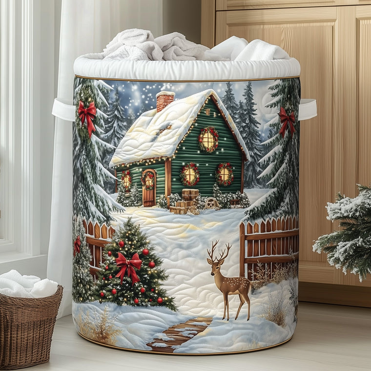 Snowy Cottage Laundry Tote Bag