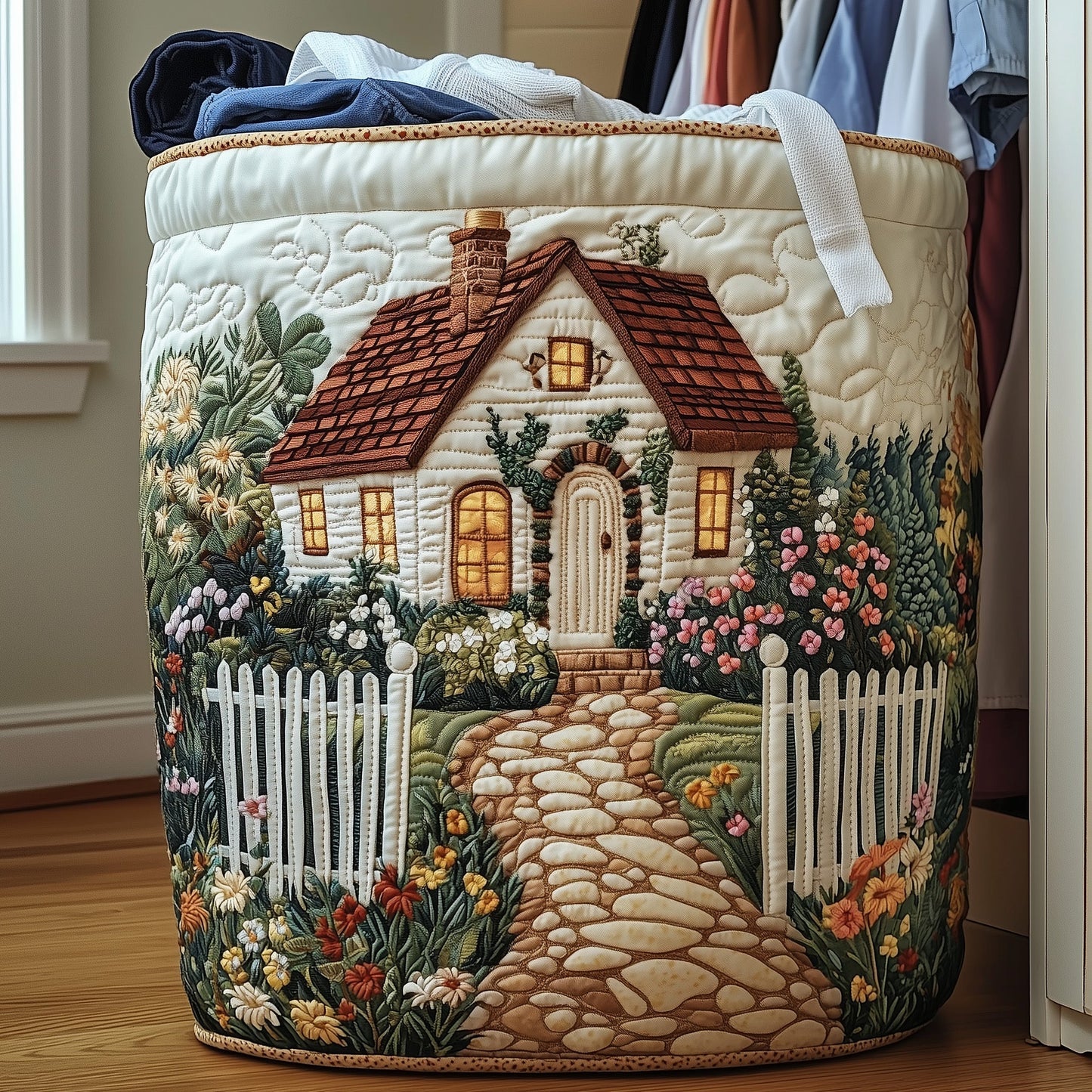 The Floral Manor Quilted Laundry Basket Tote