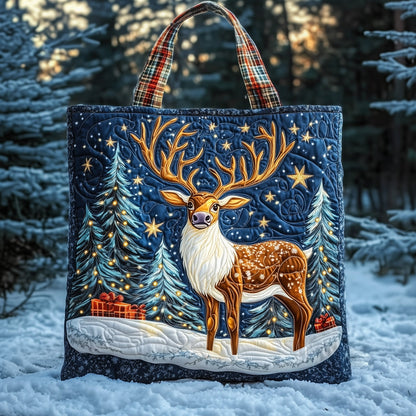 Reindeer Holiday Scene Quilted Tote