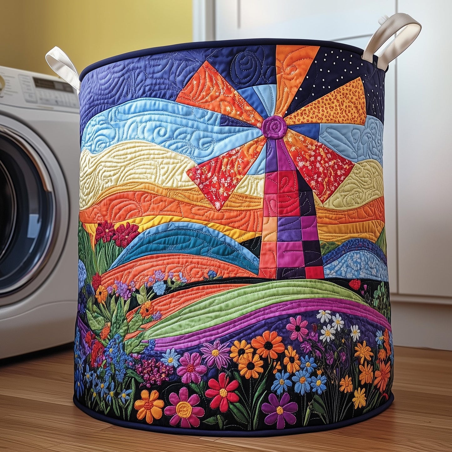 The Whimsical Windmill Quilted Laundry Basket Tote