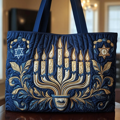 The Luminous Menorah Quilted Tote