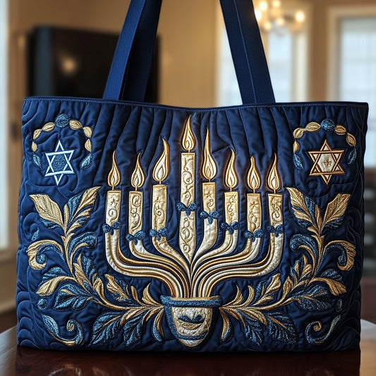 The Luminous Menorah Quilted Tote