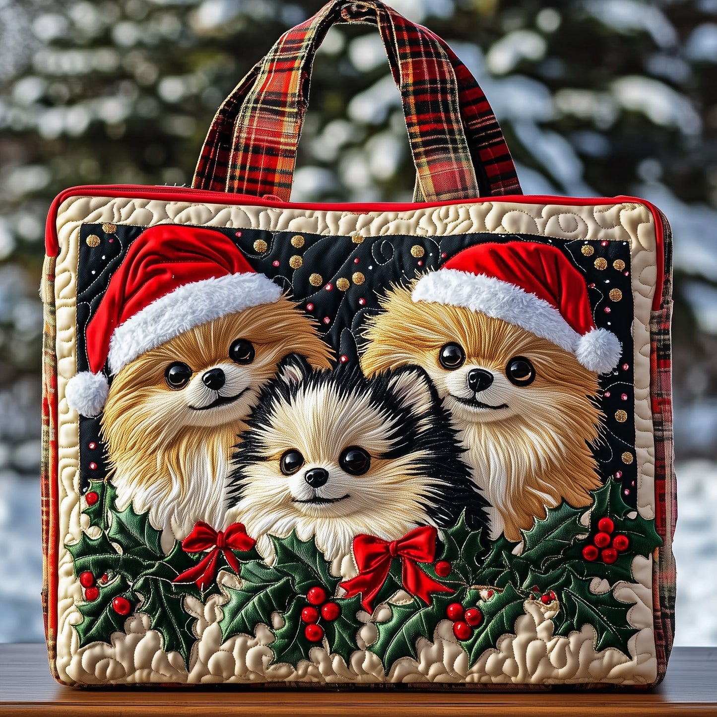 Everyday Festive Pomeranian Quilted Tote
