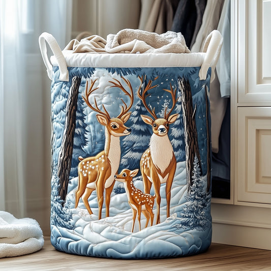 The Winter Deer Quilted Laundry Basket Tote