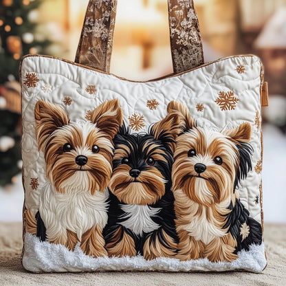 Festive Yorkie Quilted Tote Bag