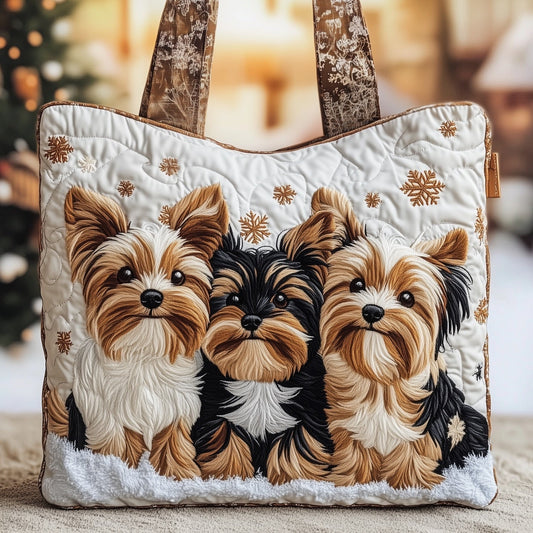 Festive Yorkie Quilted Tote Bag