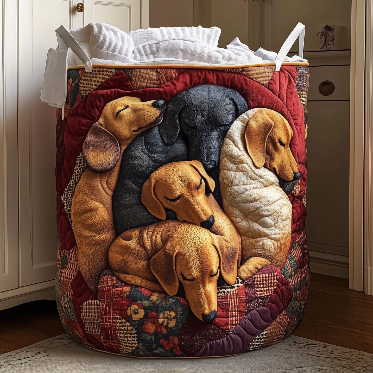 The Dachshund Snooze Quilted Laundry Basket Tote