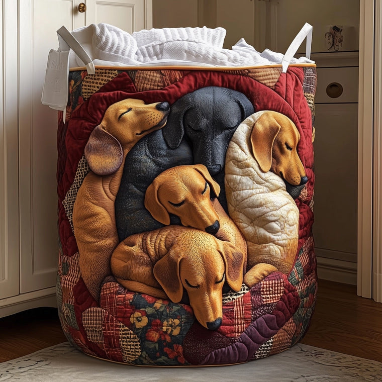 The Dachshund Snooze Quilted Laundry Basket Tote