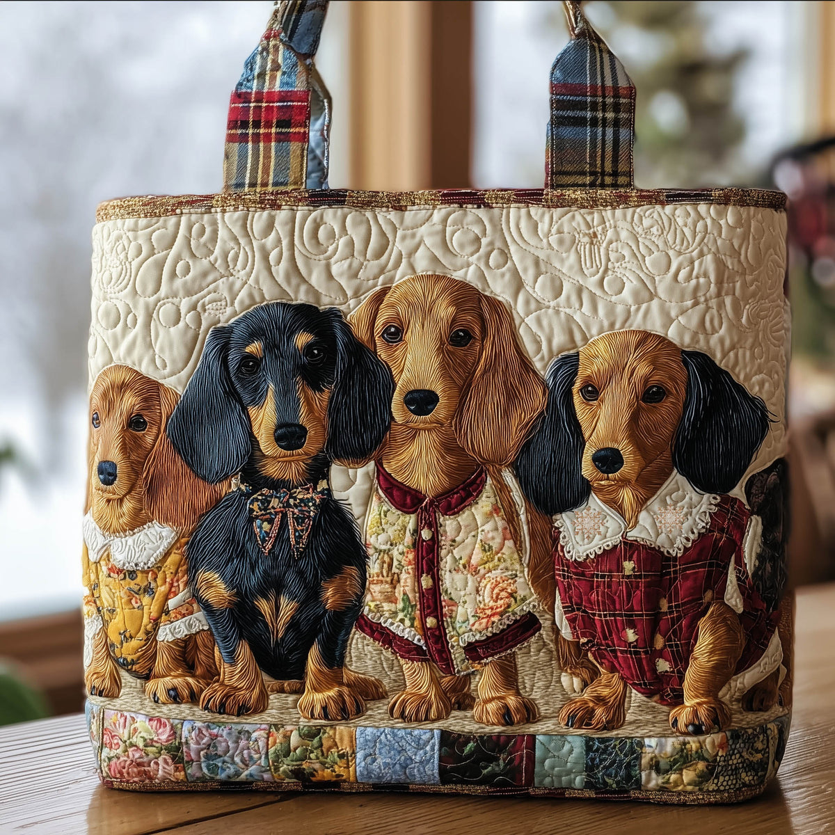 The Dachshund Family Quilted Tote
