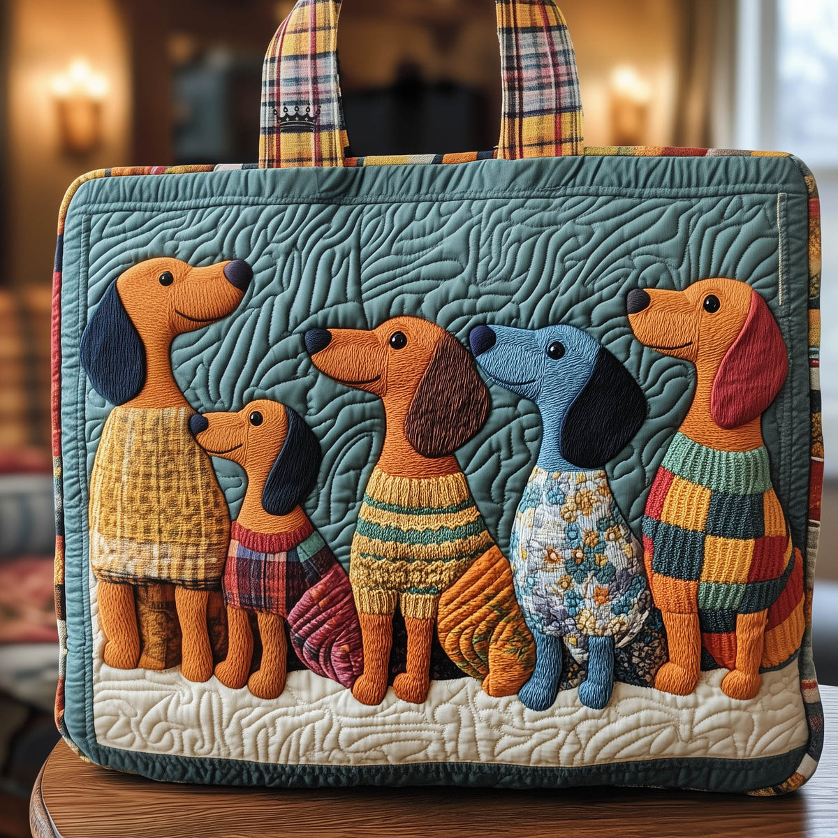 Dachshund Dogs Playful Quilted Tote
