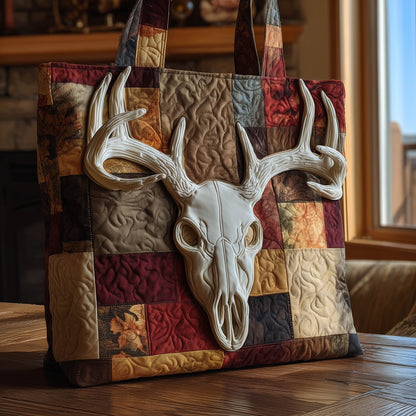 Deer Skull Antler Quilted Tote