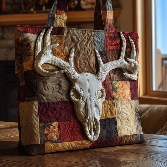 Deer Skull Antler Quilted Tote