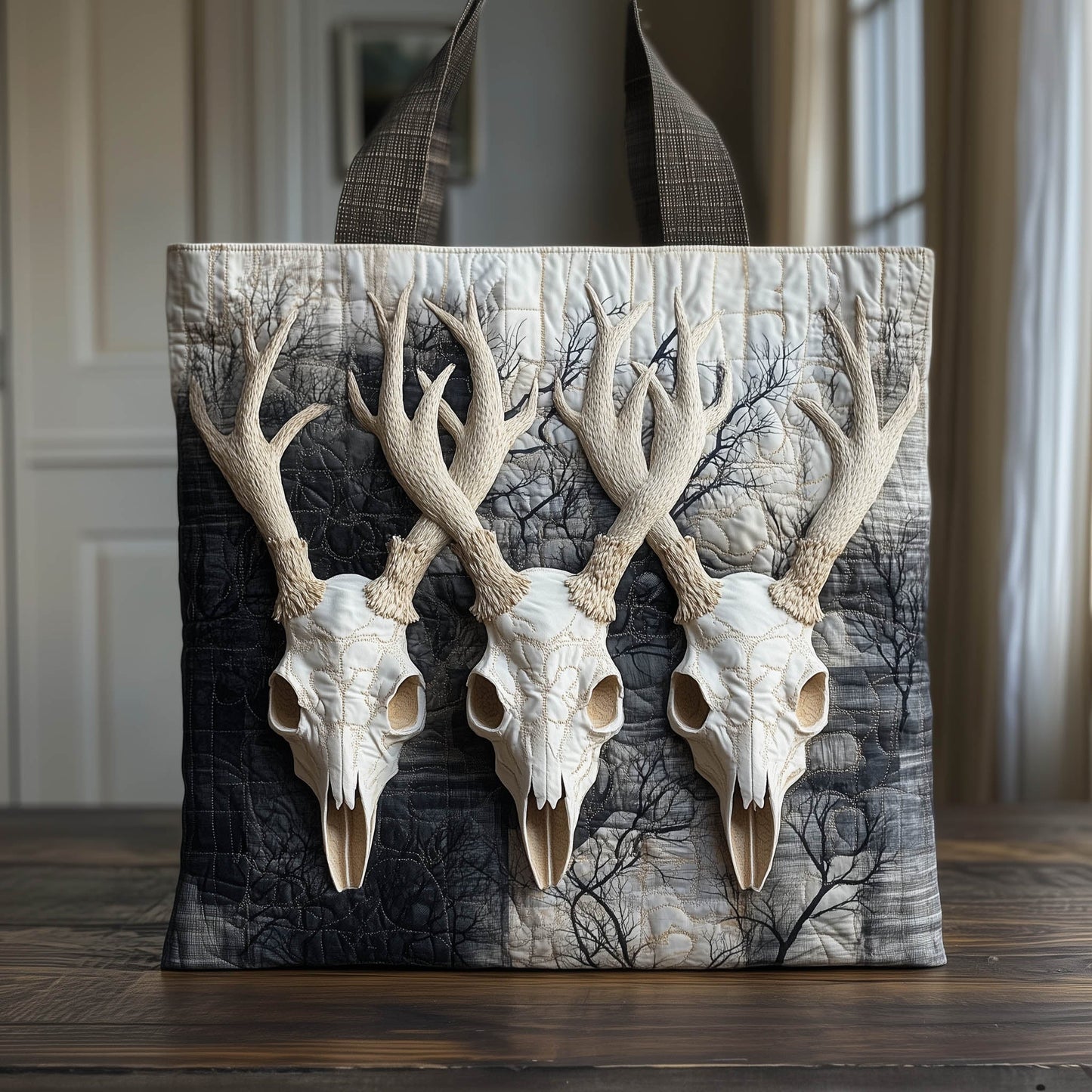 Deer Antlers Skulls Quilted Tote