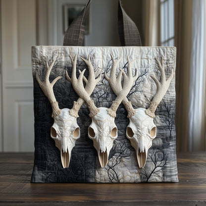 Deer Antlers Skulls Quilted Tote