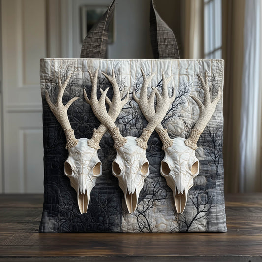 Deer Antlers Skulls Quilted Tote