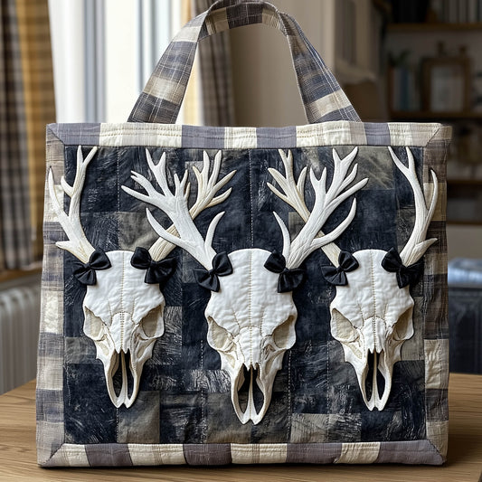 Deer Skull Antlers Quilted Tote