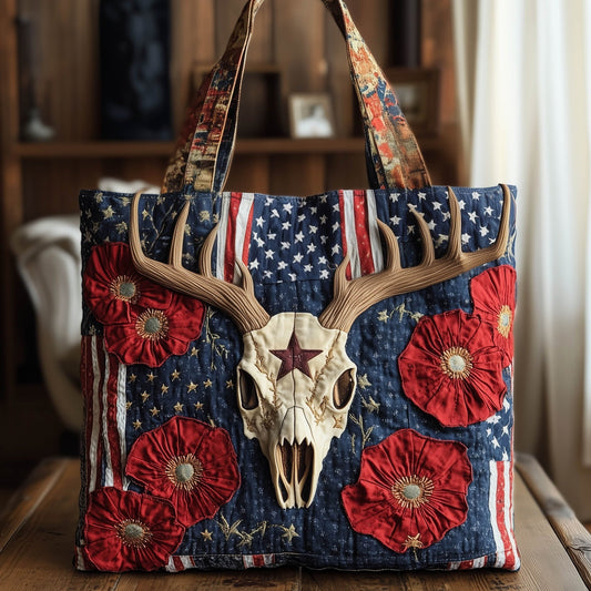 Deer Skull Flag Quilted Tote