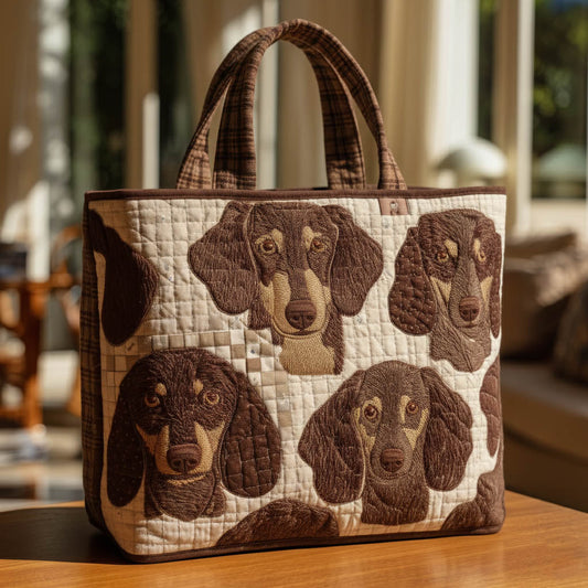 Dachshund Dog Faces Quilted Tote