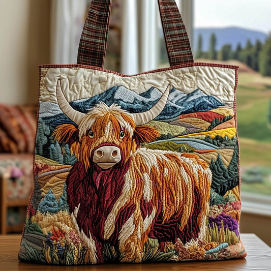 Highland Cow Countryside Quilted Tote