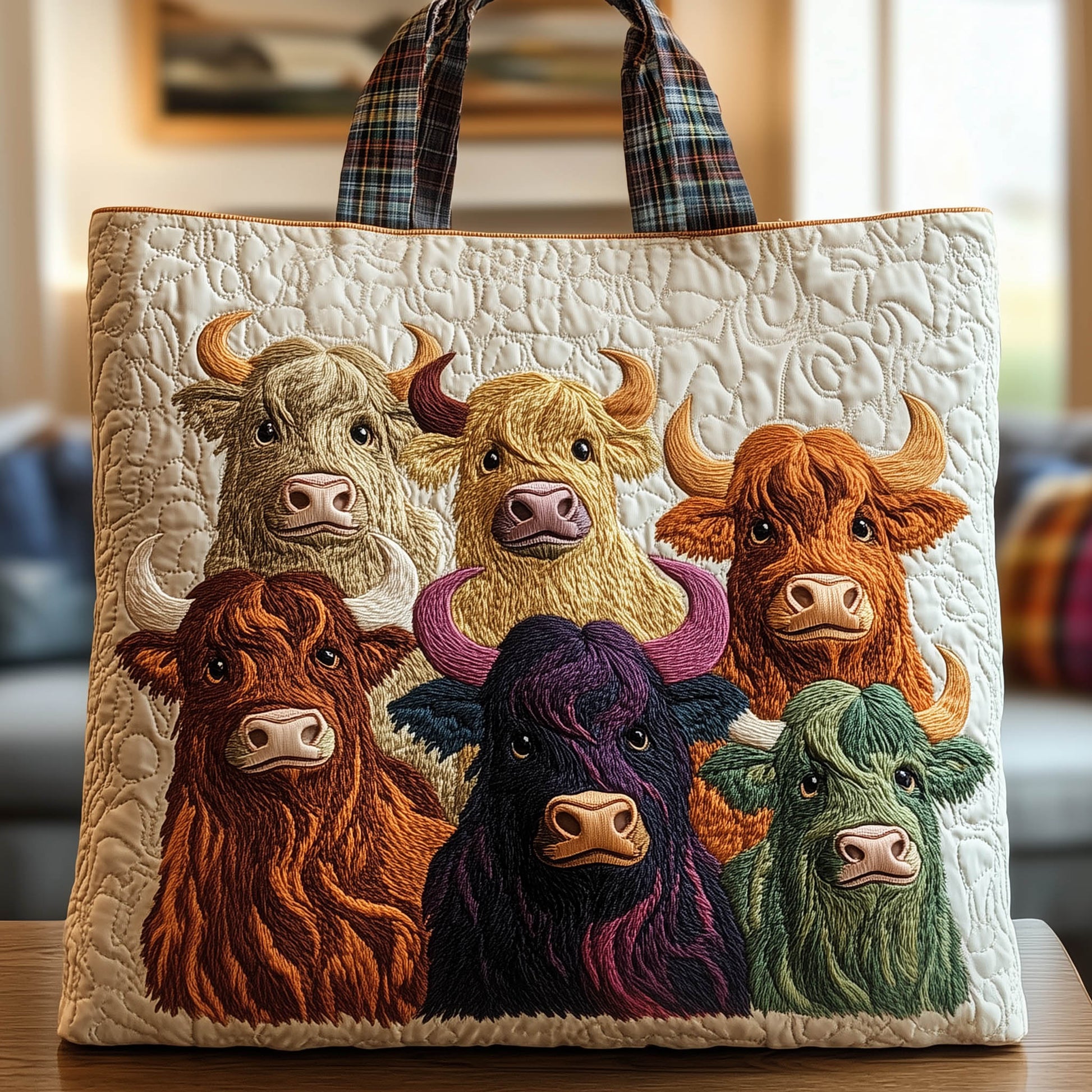 Highland Cow Portraits Quilted Tote