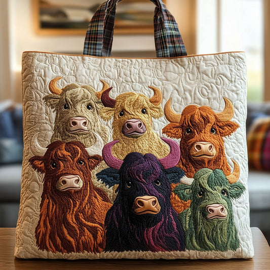 Highland Cow Portraits Quilted Tote