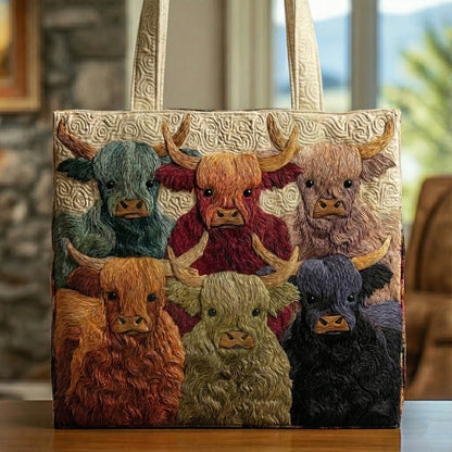 Highland Cow Trio Quilted Tote