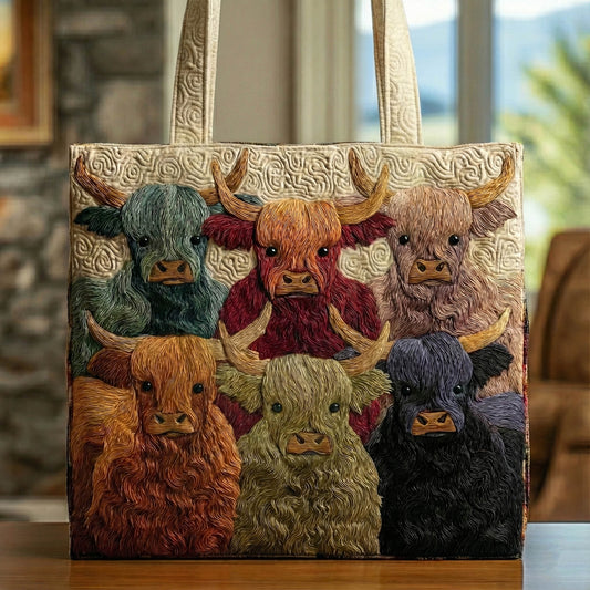 Highland Cow Trio Quilted Tote