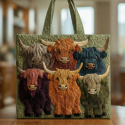 Everyday Highland Cows Quilted Tote