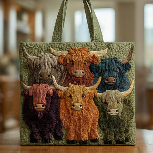 Everyday Highland Cows Quilted Tote