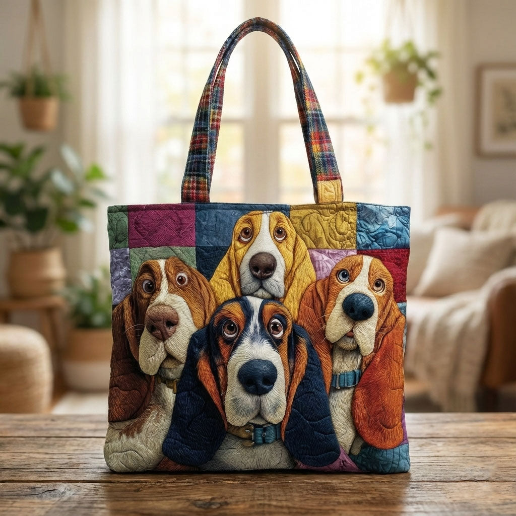 Basset Hound Dogs Quilted Tote