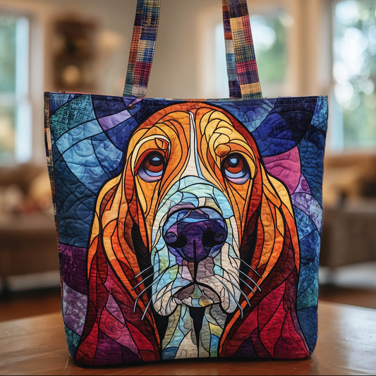 Colorful Basset Hound Illustration Quilted Tote
