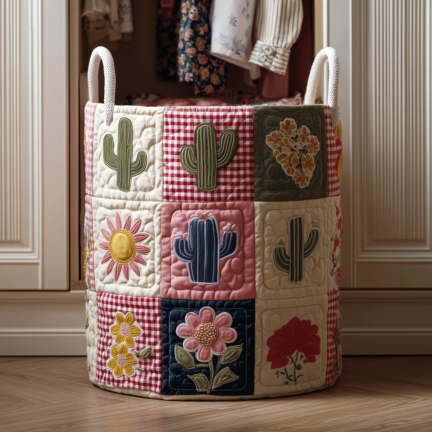 Cacti Patchwork Laundry Tote Bag
