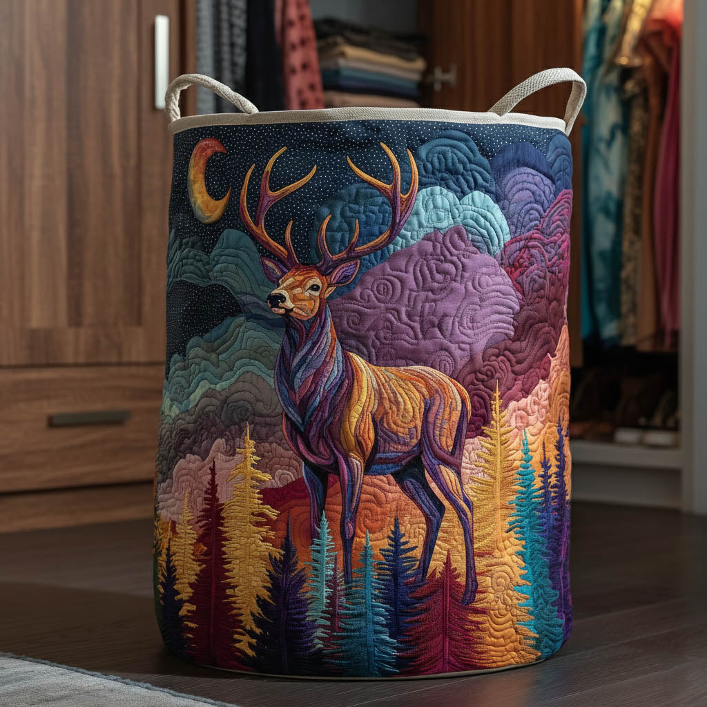 The Aurora Borealis Deer Quilted Laundry Basket Tote