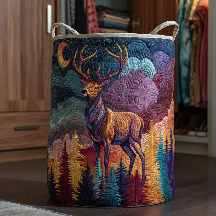 The Aurora Borealis Deer Quilted Laundry Basket Tote
