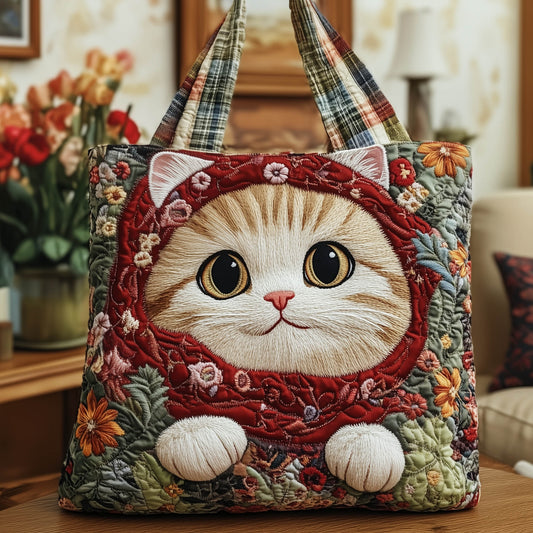 Cat Face Floral Quilted Tote
