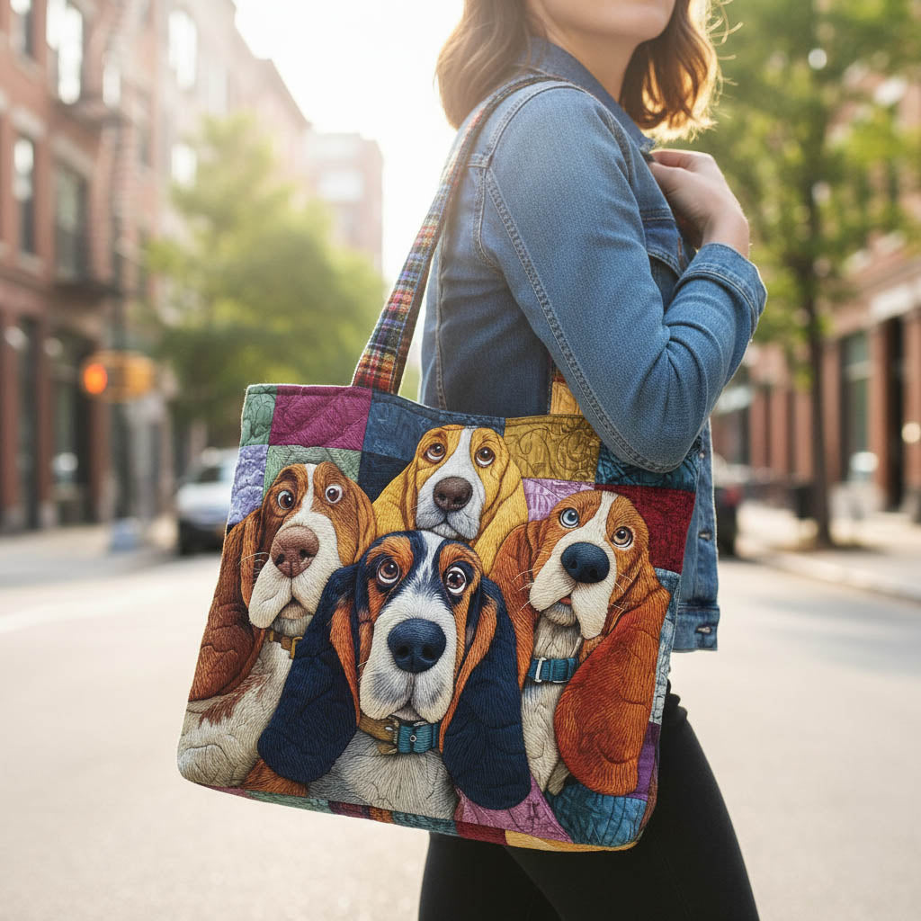 Basset Hound Dogs Quilted Tote
