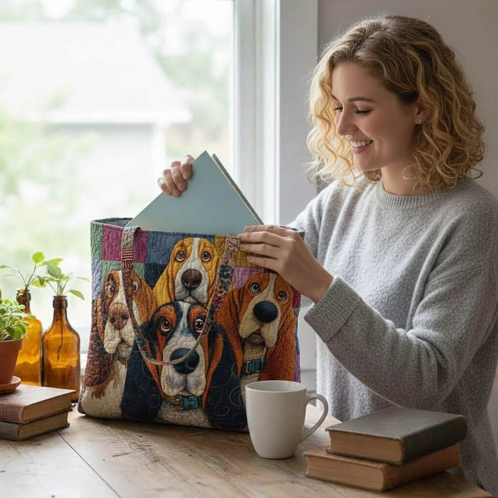 Basset Hound Dogs Quilted Tote
