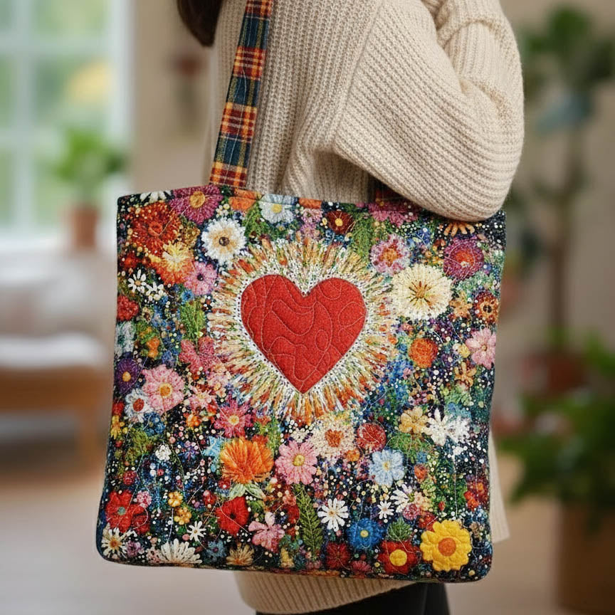 Everyday Blooming Heart Quilted Tote
