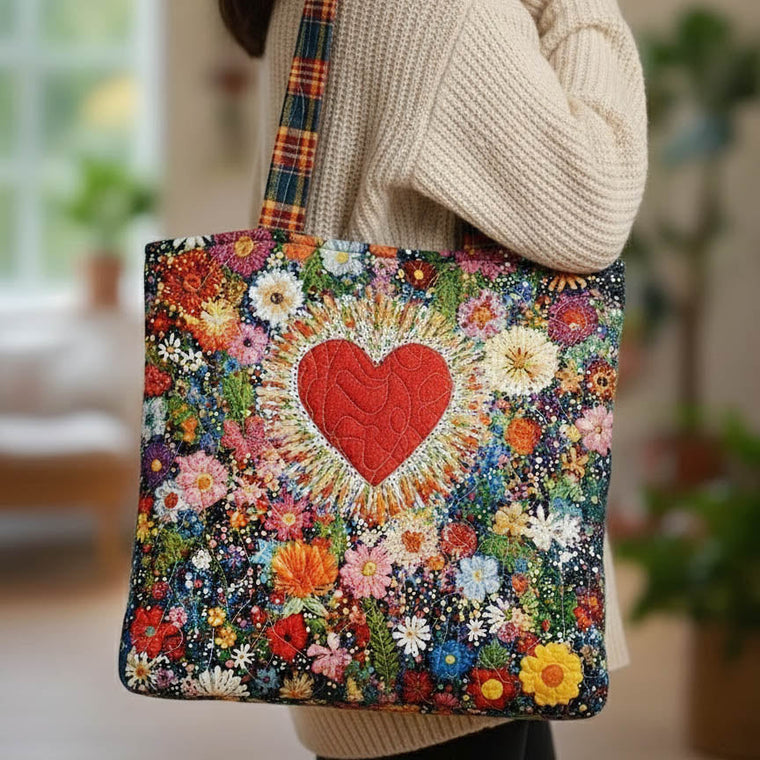 Everyday Blooming Heart Quilted Tote