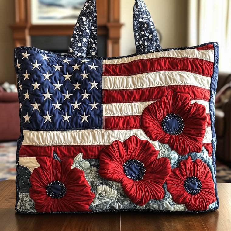 Everyday Patriotic Poppy Quilted Tote