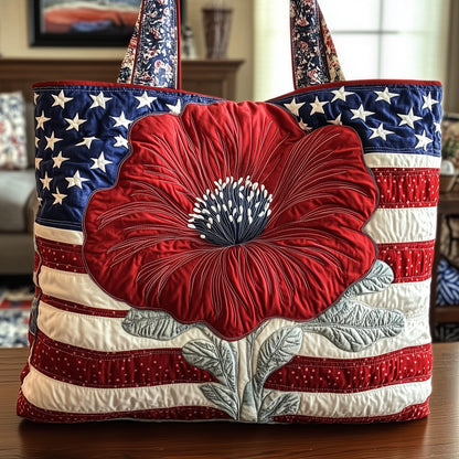 Red Poppy Stars Quilted Tote